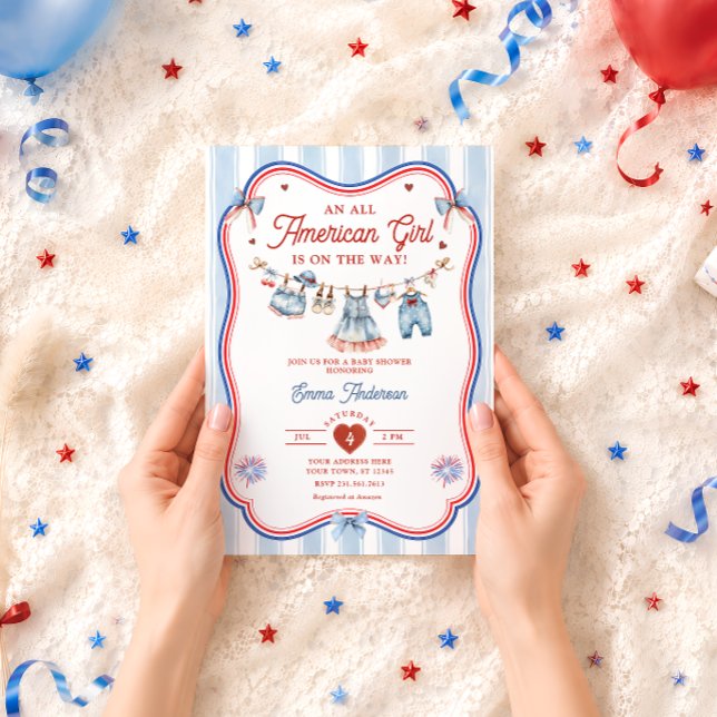 Convite Chá de Bebê Menina Americana (Criador carregado)