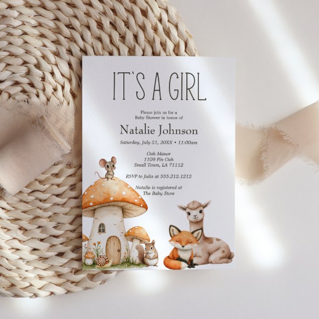Convite Chá de Bebê Menina Animais da Floresta Boho (Criador carregado)