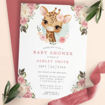 Chá de Bebê Menina Aquarela Girafa Floral Fofa