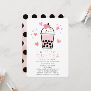 Convite Chá de Bebê Menina Arco Rosa Boba Bubble Tea