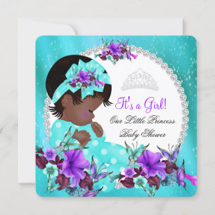 Convite Chá de Bebê Menina Azul Turquesa Roxo Floral