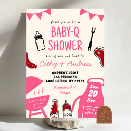 Convite Chá de Bebê Menina BaByQ Desenho à Mão Minimalista