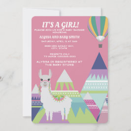 Convite Chá de Bebê Menina Balão Alpaca Rosa