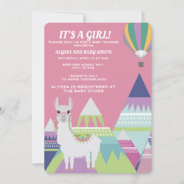 Convite Chá de Bebê Menina Balão Alpaca Rosa