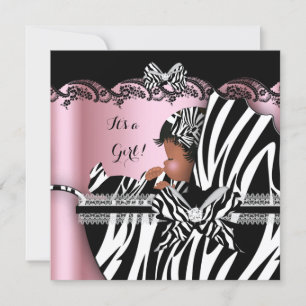 Convite Chá de Bebê Menina Bebê Fofo Zebra Rosa Carrinho d