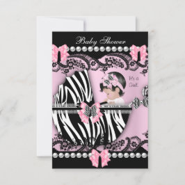 Convite Chá de Bebê Menina Bebê Fofo Zebra Rosa Renda