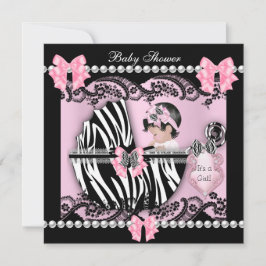 Convite Chá de Bebê Menina Bebê Fofo Zebra Rosa Renda