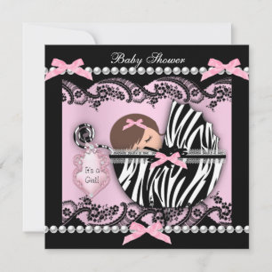Convite Chá de Bebê Menina Bebê Rosa Zebra Renda
