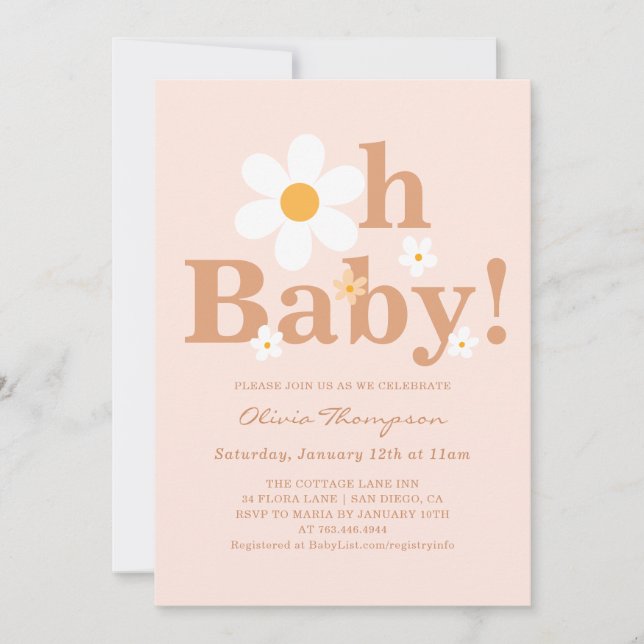 Convite Chá de Bebê Menina Boho Daisy (Frente)