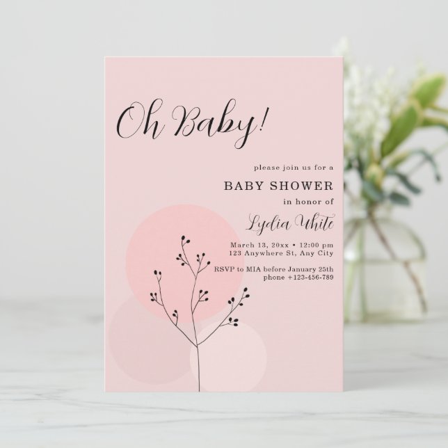 Convite Chá de Bebê Menina Boho Rosa Chá de Bebê Minimalis (Em pé/Frente)