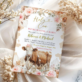 Convite Chá de Bebê Menina Boho Tom Quente Fazenda de Vaca