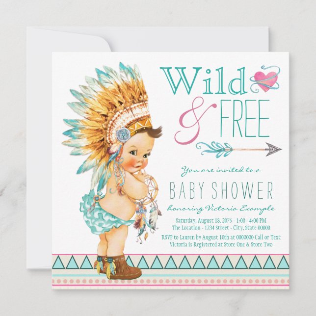 Convite Chá de Bebê Menina Boho Tribal (Frente)