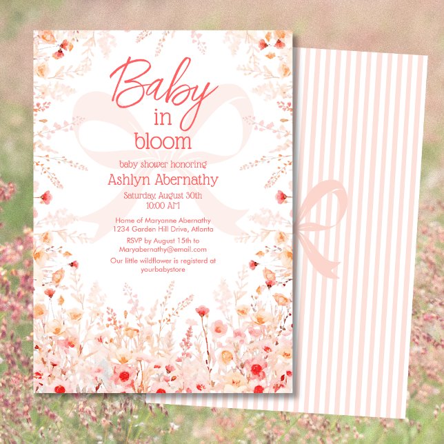 Convite Chá de Bebê Menina Boho Wildflower Baby in Bloom (Criador carregado)