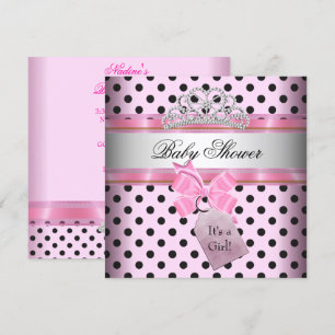 Convite Chá de Bebê Menina Bolinhas Rosa Princesa Preto