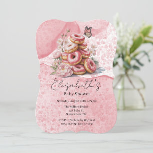Convite Chá de Bebê Menina Borboleta Floral e Donuts Rosas