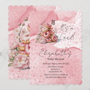 Convite Chá de Bebê Menina Borboleta Floral e Donuts Rosas