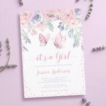 Chá de Bebê Menina Borboleta Floral Rosa Roxo