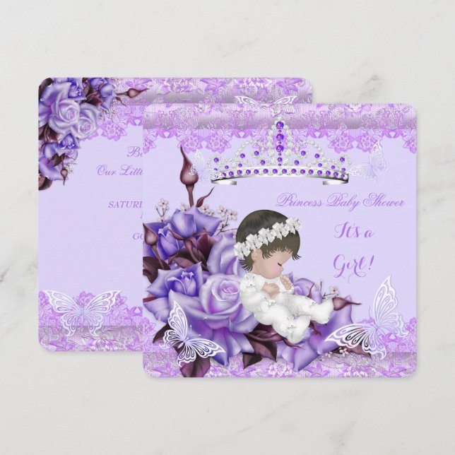 Convite Chá de Bebê Menina Borboleta Lilás Lavanda Rosa (Frente/Verso)