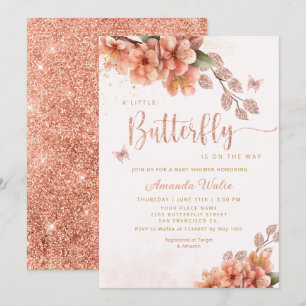 Convite Chá de Bebê Menina Borboleta Moderna Boho