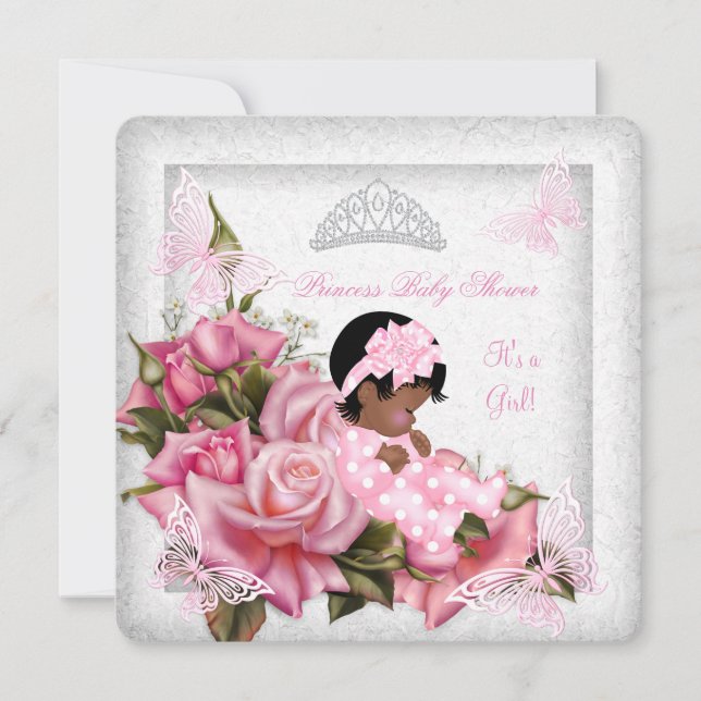 Convite Chá de Bebê Menina Borboleta Rosa Bebê AA (Frente)