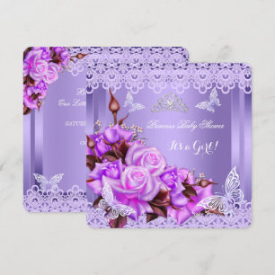 Convite Chá de Bebê Menina Borboleta Roxo Rosas 2