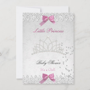 Convite Chá de Bebê Menina Branco Rosa Princesa Damasco 2