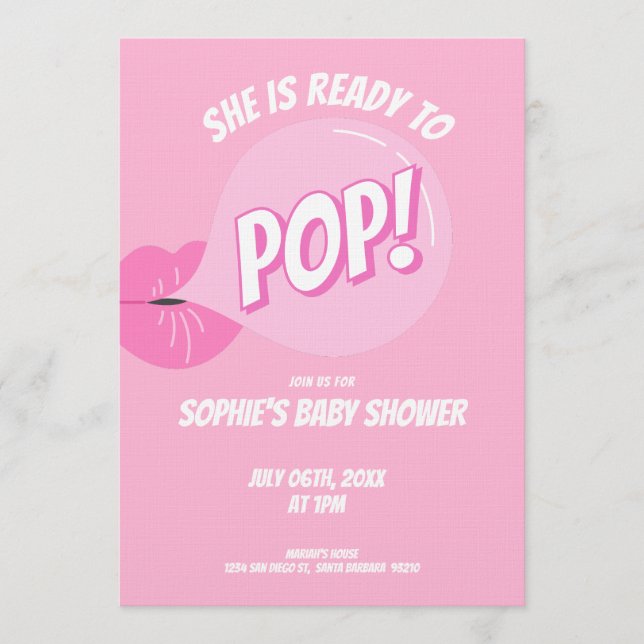 Convite Chá de Bebê Menina Bubblegum Está Pronta para Esto (Frente)