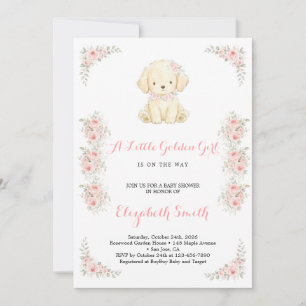 Convite Chá de Bebê Menina & Cachorrinho Retriever Dourado