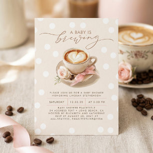 Convite Chá de Bebê Menina Café com Laço Rosa