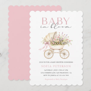 Convite Chá de Bebê Menina Carrinho de Bebê Floral Pastel