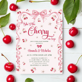 Convite Chá de Bebê Menina Cereja Top Laço Rosa