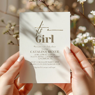 Convite Chá de Bebê Menina Chic Dourado Minimalista