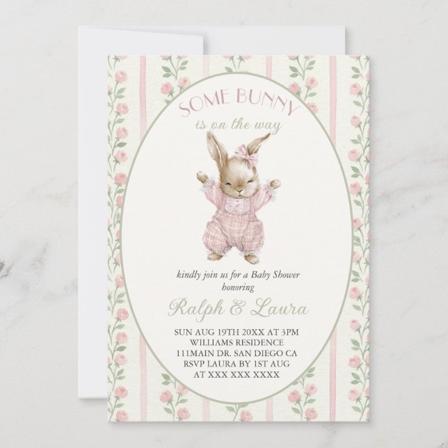 Convite Chá de Bebê Menina Coelhinha Rosa (Frente)