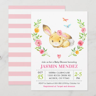 Convite Chá de Bebê Menina Coelho Rosa Floral Fofo