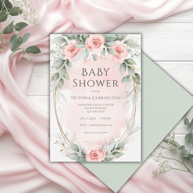 Convite Chá de Bebê Menina com Aquarela Floral Rosa (Criador carregado)