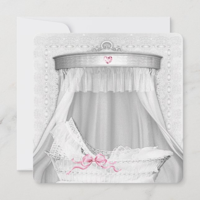 Convite Chá de Bebê Menina com Berço Branco (Frente)