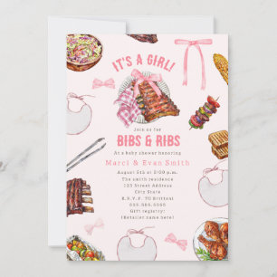 Convite Chá de Bebê Menina com Churrasco Ribs & Bibs