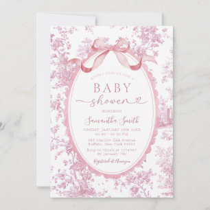 Convite Chá de Bebê Menina com Floral Chinoiserie Rosa e L