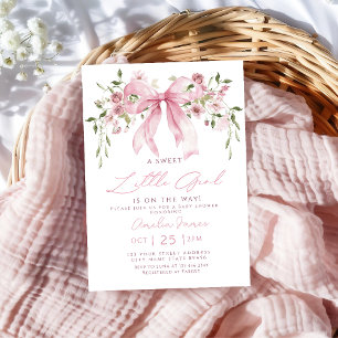 Convite Chá de Bebê Menina com Laço Rosa