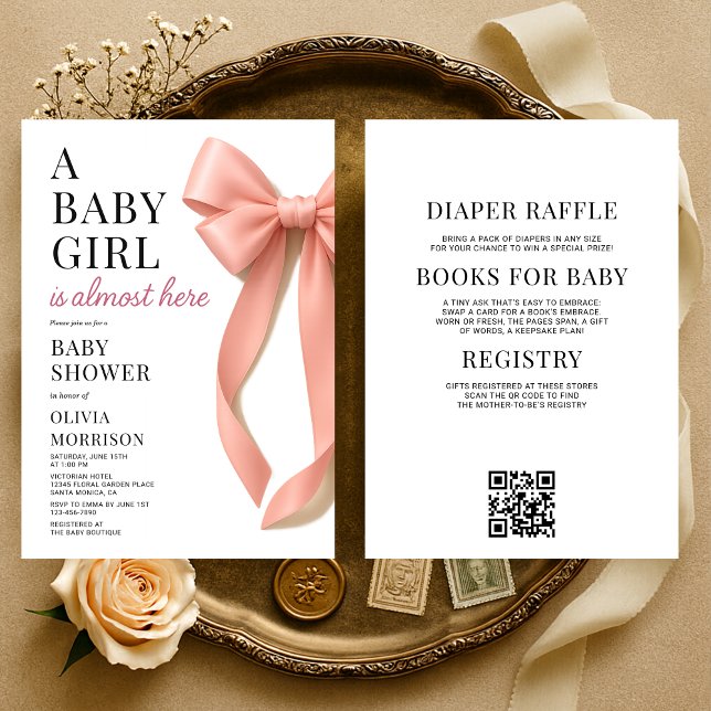 Convite Chá de Bebê Menina com Laço Rosa (Criador carregado)
