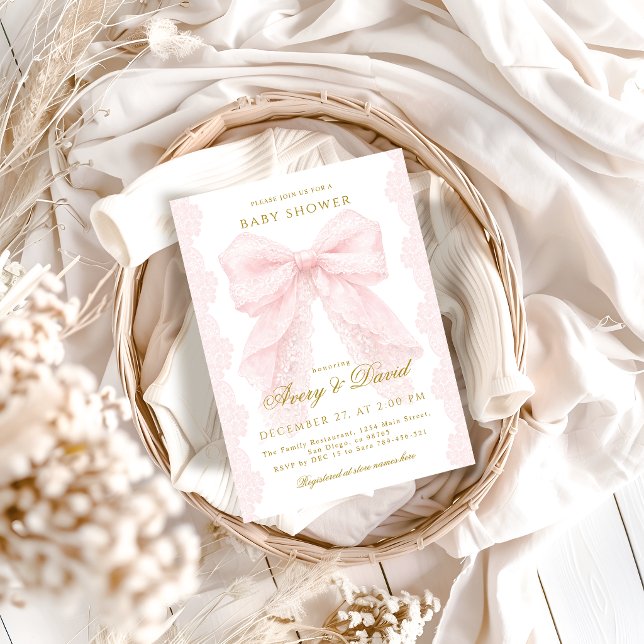 Convite Chá de Bebê Menina com Laço Rosa  (Criador carregado)