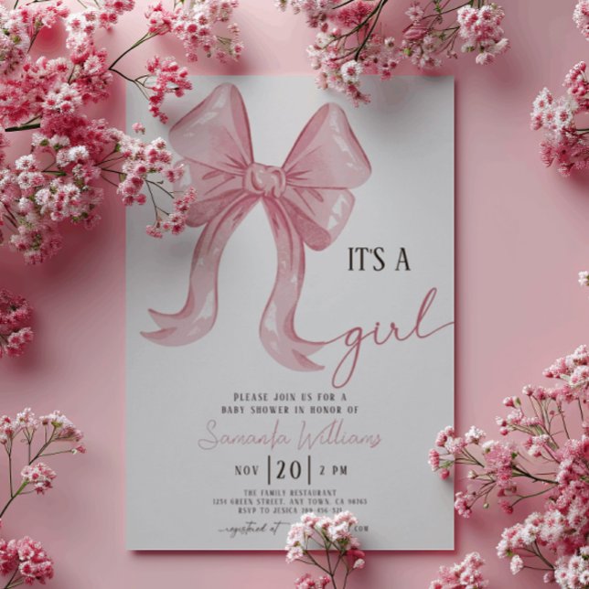 Convite Chá de Bebê Menina com Laço Rosa (Criador carregado)