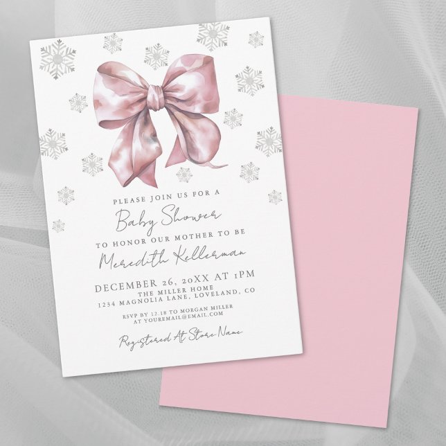 Convite Chá de Bebê Menina com Laço Rosa (Pink Bow Girl Baby Shower Invitation)