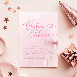 Convite Chá de Bebê Menina com Laço Rosa Blush