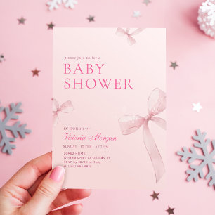 Convite Chá de Bebê Menina com Laço Rosa Cor de Blush