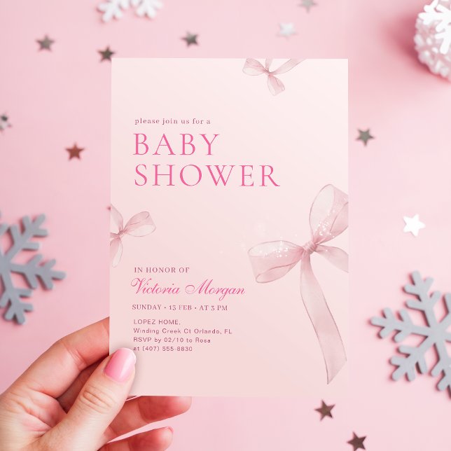 Convite Chá de Bebê Menina com Laço Rosa Cor de Blush (Criador carregado)