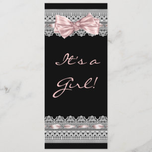 Convite Chá de Bebê Menina com Renda Branca Rosa e Preto