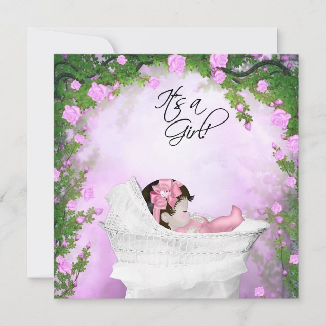 Convite Chá de Bebê Menina com Rosa Roxa e Rosa (Frente)