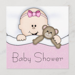 Convite Chá de Bebê Menina com Urso Teddy Rosa