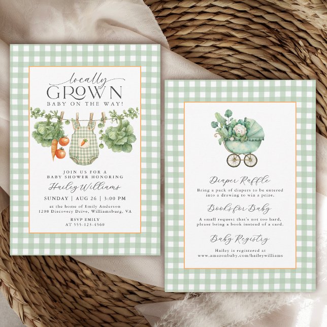 Convite Chá de Bebê Menina com Xadrez Verde Salvia Cultiva (Invitation may be ordered in printed and digital formats.)